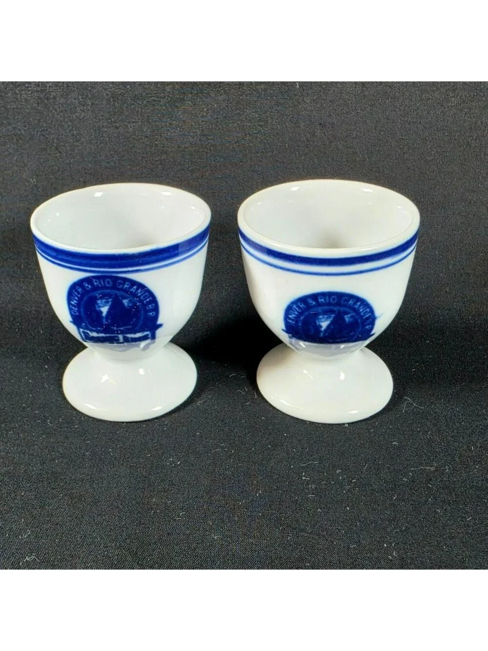 Denver & Rio Grande Railroad Egg Cups Set Of 2 Blue Logo Souvenir Reproduction 2